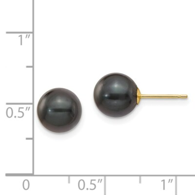 Pre-owned Superdealsforeverything Real 14kt 8-9mm Round Black Saltwater Akoya Cultured Pearl Stud Post Earrings In Yellow