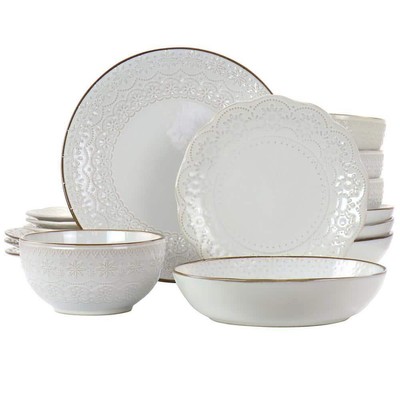 Elama Dinnerware Set 16-Pcs Stoneware Tableware Casual Ivory (Service for 4)