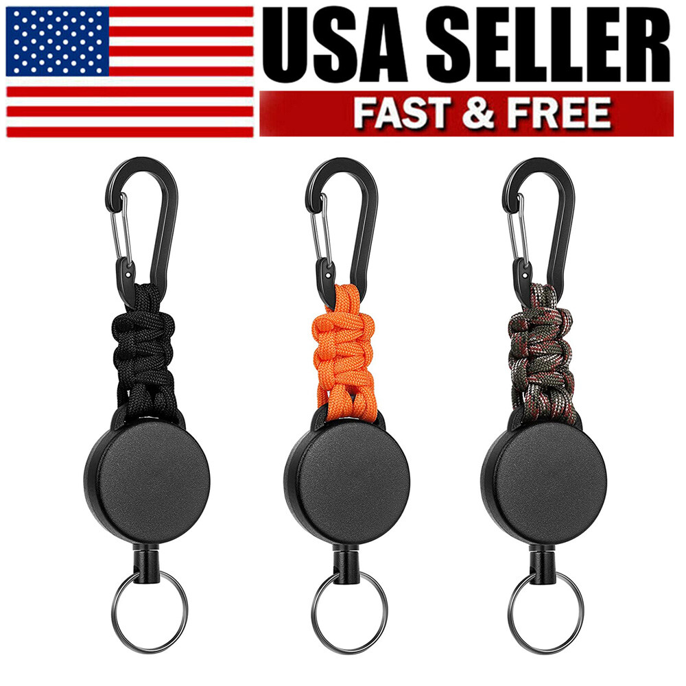Heavy Duty Split Retractable Key Tool Reel Holder Steel Clip Chain Belt US New