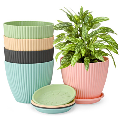 7.5 Inch 5 Pack Modern Planters for Plants lower Pots w/Drainage Holes Trays USA