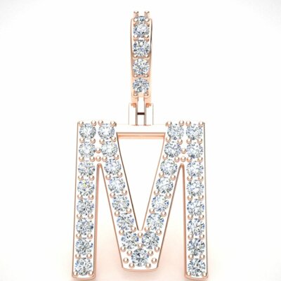 Pre-owned Jewelwesell 0.67ct Diamond Single Row 1" Letter 'm' Initial Pendant Necklace 14k Gold