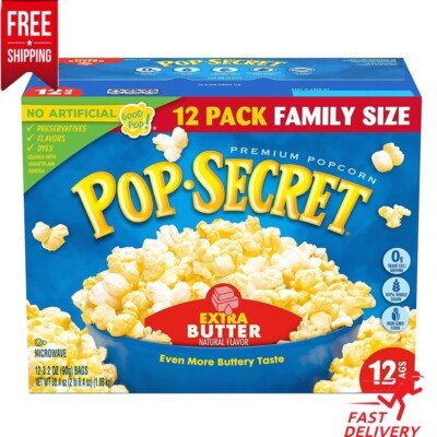Pop Secret Microwave Popcorn Extra Butter Flavor 3.2 Oz Sharing Bags 12 Ct