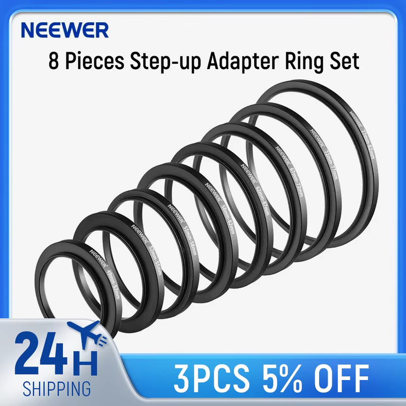 Neewer 8 Pieces Step-up Adapter Ring Set Made of Premium Anodized Aluminum 49-52