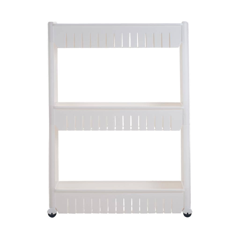 3-Tier White Slim Slide Out Pantry Storage Tower with Wheels