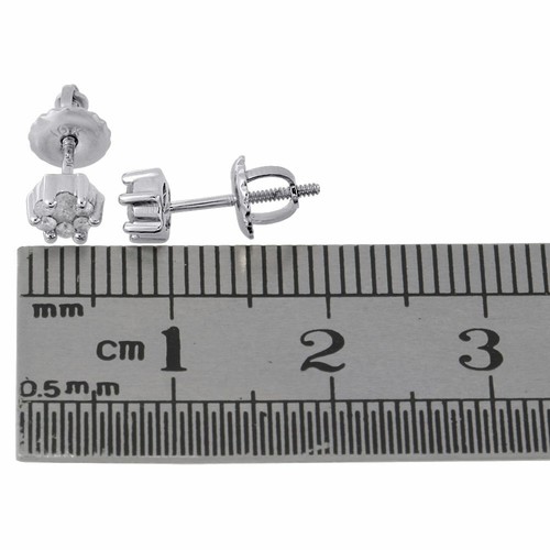 Pre-owned Jfl Diamonds & Timepieces 10k White Gold Diamond Studs Ladies Mini 4.45mm Flower Set Earrings 0.17 Ct.