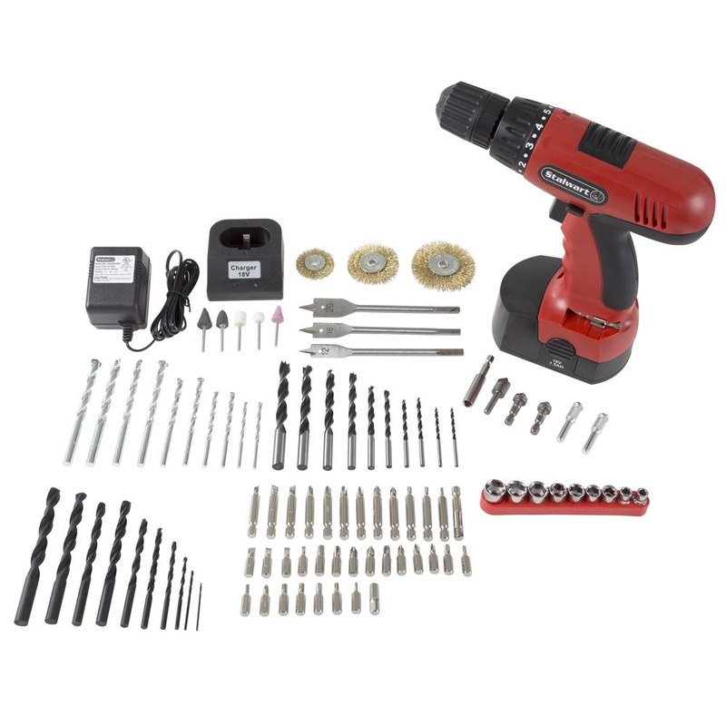 Stalwart 18-Volt Ni-Cad Cordless Drill with 89-Piece Drill Set, W550031 Power To