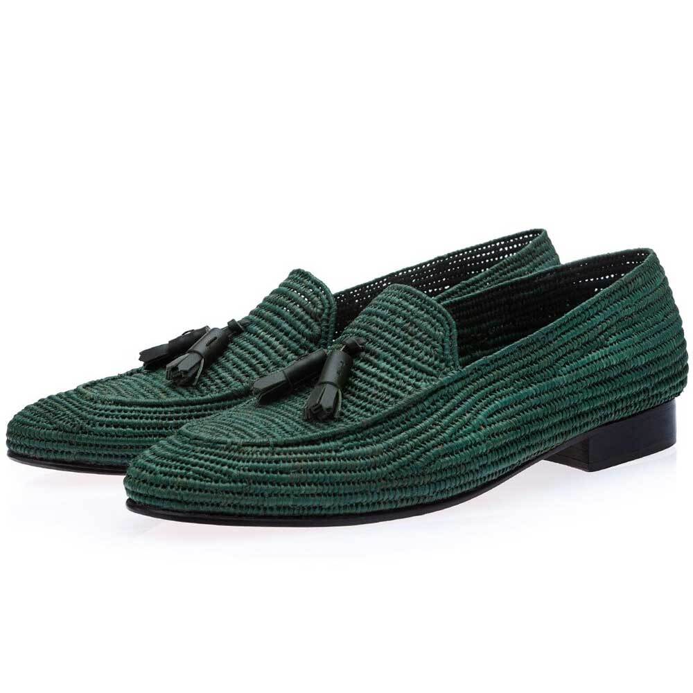 Superglamourous Melilla Rafia Loafers Green Size 8 USA