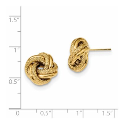 Pre-owned Superdealsforeverything Real 14kt Yellow Gold Polished Textured Double Love Knot Post Earrings
