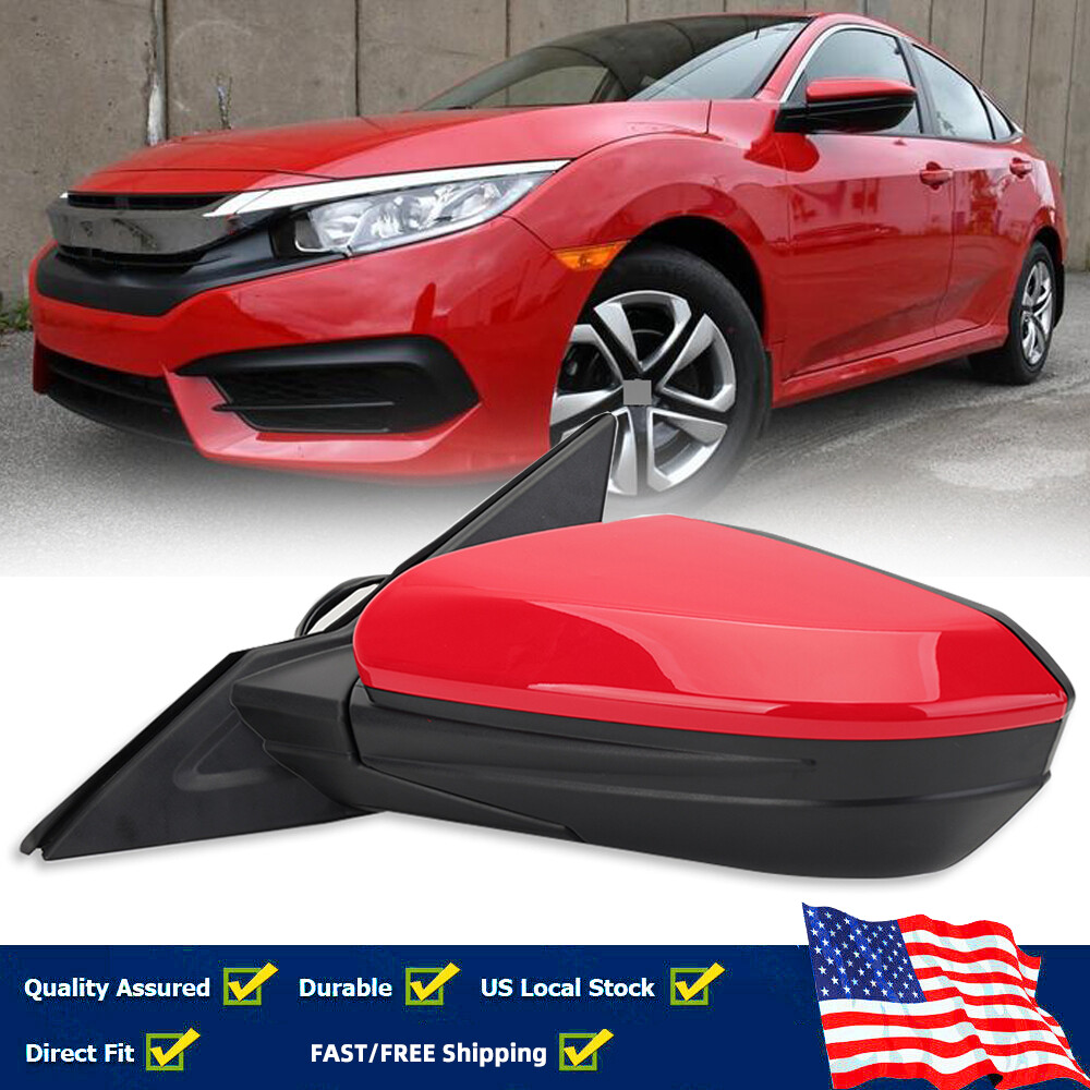 Красное левое боковое зеркало для Honda Civic 2016-2021 LX DX Driver 3Pin с ручным складыванием