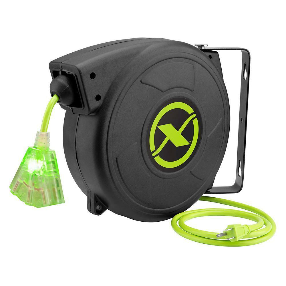 50 ft. Retractable Extension Cord Reel 14/3 AWG SJTOW Grounded Triple Tap Outlet