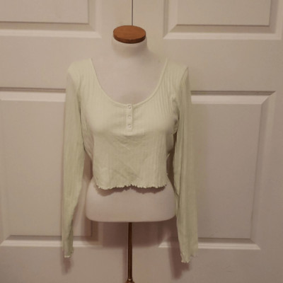 BP Long Sleeve Ribbed Button Down Top  Limesicle Size L NWOT