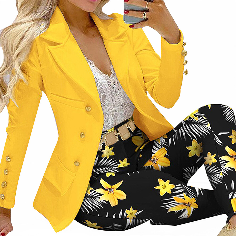 Women Blazer Coat +Pants Suit Long Sleeve Office Work Business Jackets OL Sets