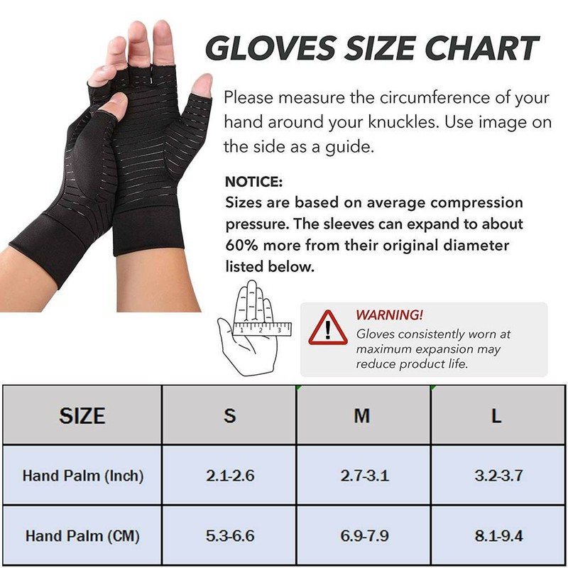Copper Arthritis Gloves Compression Wrist Support Brace Pain Relief