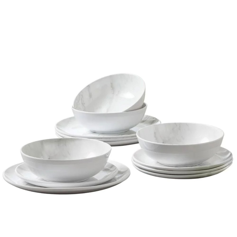 Grey and White Marble Dinnerware Set by Better Homes & Gardens, Melamine