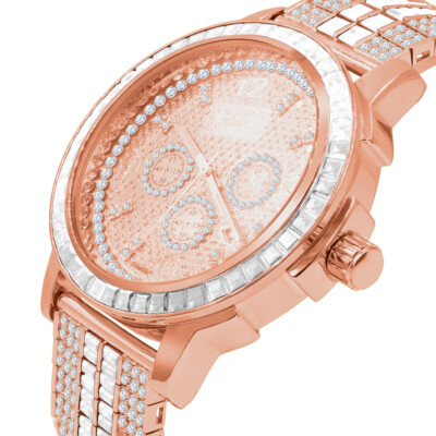 Pre-owned Ice House Mens 18k Rose Gold Finish Solid Steel Bezel Custom Band Watch W/date Function