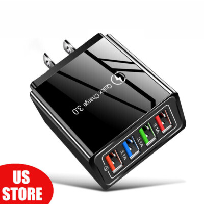 1-4Pcs 4 Port Fast Quick Charge USB Hub Wall Charger Power Adapter Plug or Cable