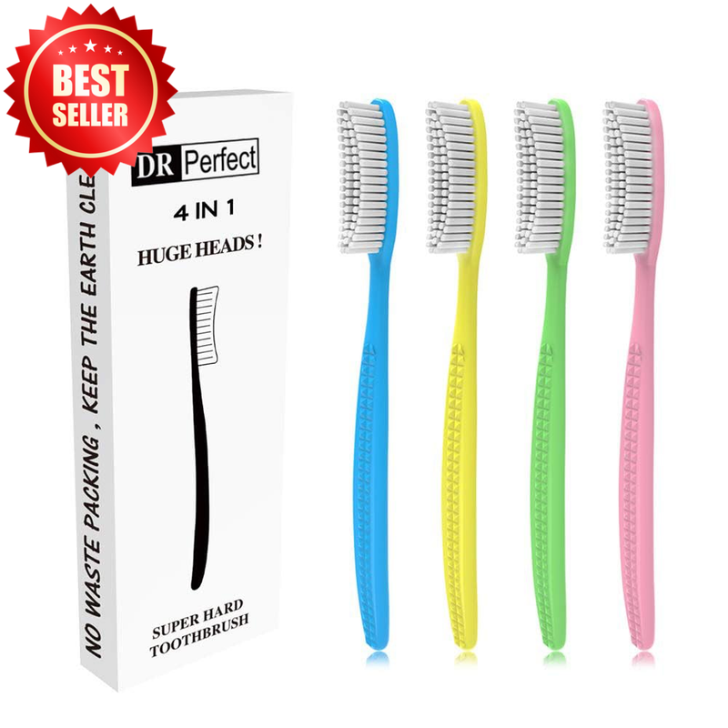 Pack of 4 Extra Hard & Firm Toothbrush Large Long Head Whitening Teeth 