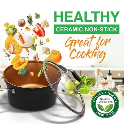 NutriChef 14-pcs Luxurious Stackable Cookware Set. Non-Stick Ceramic Coating