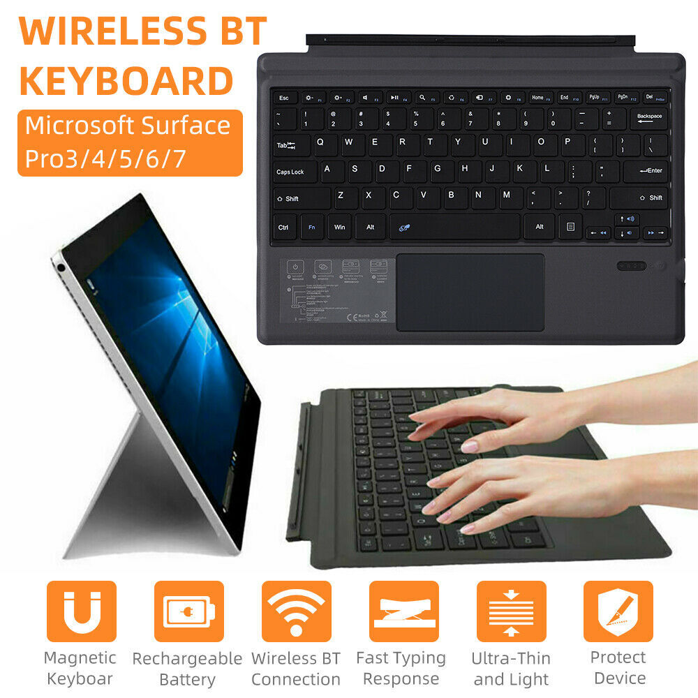 Bluetooth Backlit Keyboard Compatible for Microsoft Surface Pro 3/4/5/6/7 Black