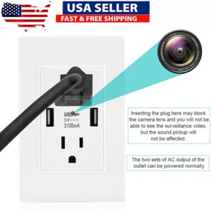 Hidden camera in electrical outlet with obstructed lens.