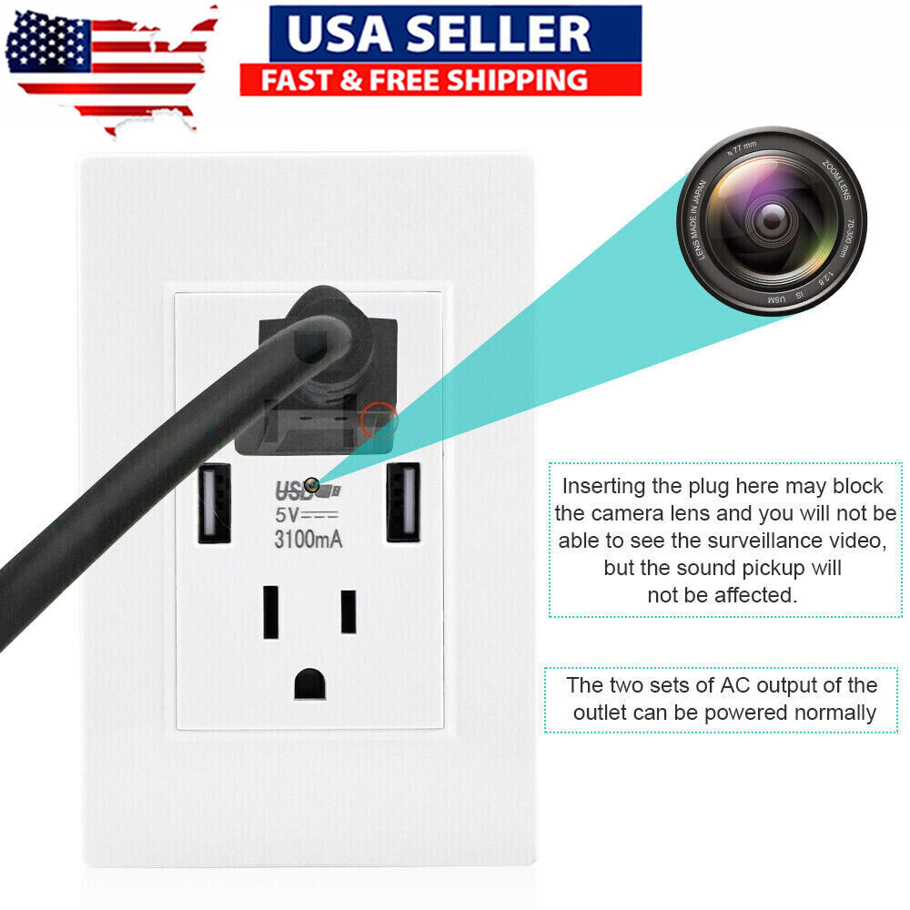 Hidden camera in electrical outlet with obstructed lens.