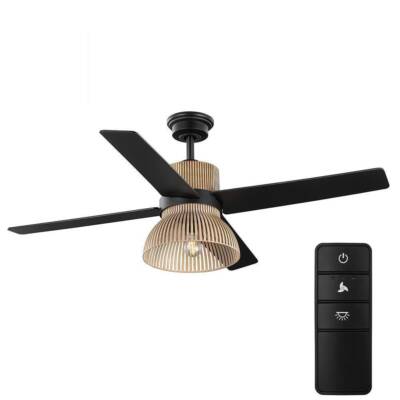 HDC Savannah 52 in. Indoor LED Matte Black Dry Rated Ceiling Fan Light + Remote