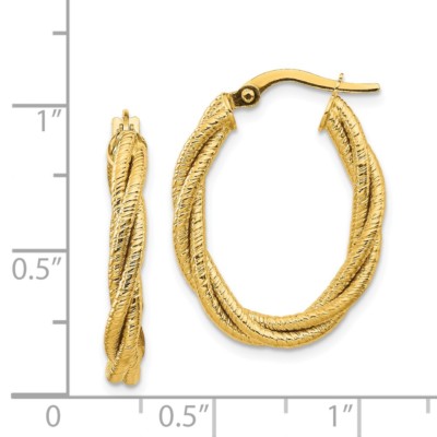 Pre-owned Superdealsforeverything Real 14kt Yellow Gold Polished Textured Twisted Oval Hoop Earrings