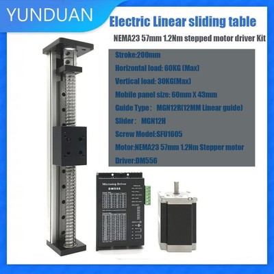 200 Stroke Nema23 Motor Linear Motion Guide Rail Driver Kit Module Sliding Table