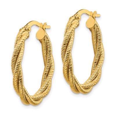 Pre-owned Superdealsforeverything Real 14kt Yellow Gold Polished Textured Twisted Oval Hoop Earrings