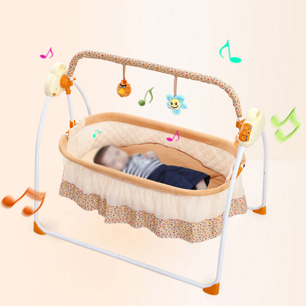 Electric Baby Crib Music Cradle Rocking Infant Sleeping Bed