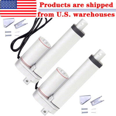 2 Dual 6'' Stroke Length Linear Actuator 330lbs 1500N 12V DC Motor+Mount Brackets