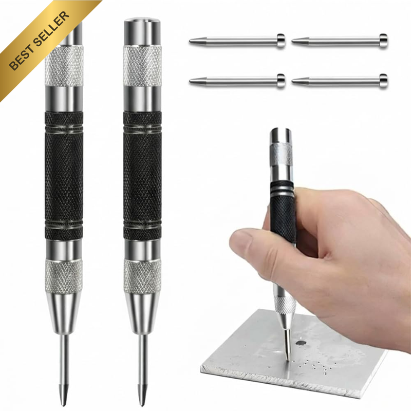 2 Pack Automatic Centre Punch Set, Spring Loaded Marking Tool with 4 Replacement