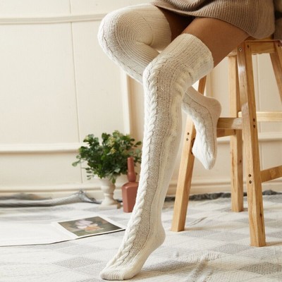 Women Warm Winter Knitted Socks Over Knee Long Thigh High Boot Girl's Stockings