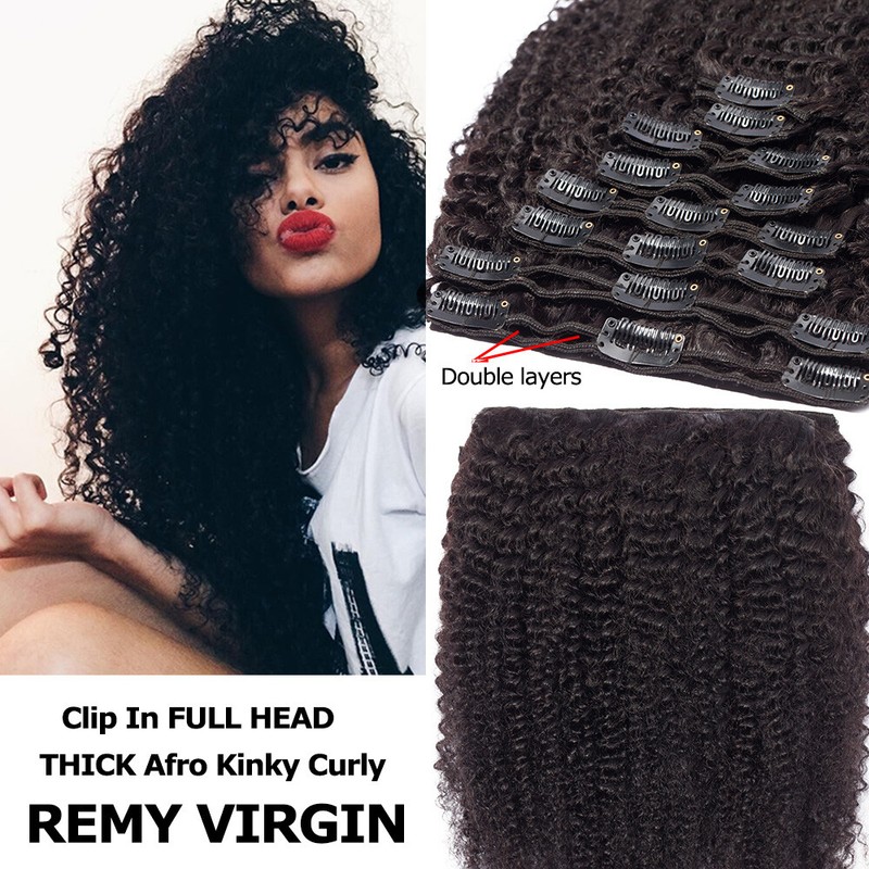 Afro Kinky Curly Virgin Remy Human Hair Extensions Clip In 