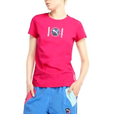 

Puma Intl Graphic Crew Neck Short Sleeve TShirt Womens Pink Athletic Casual 5316, Розовый