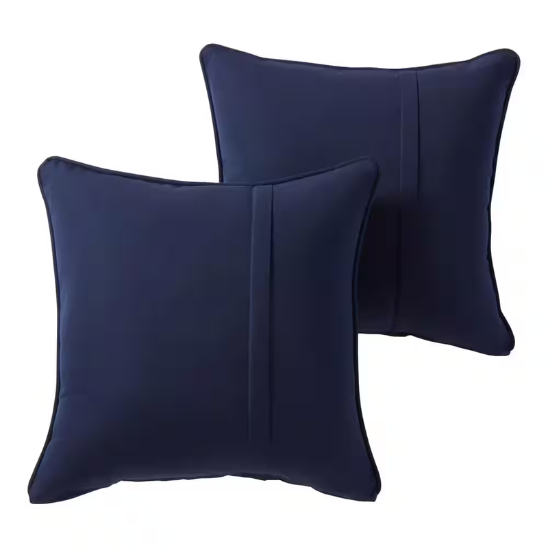 Sunbrella Canvas Navy Square Outdoor Throw Pillow with Pleat (2-Pack)