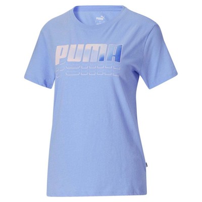 

Puma Ombre Stacked Logo Футболка с круглым вырезом и короткими рукавами, женский повседневный топ размера, Фиолетовый