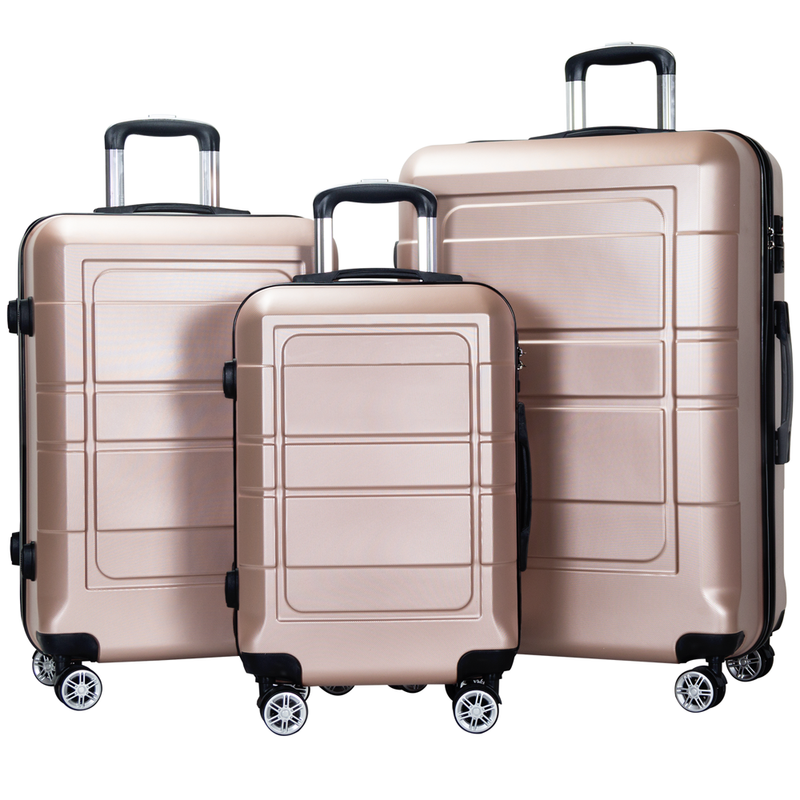 AEDILYS 3 Piece Suitcase Luggage Set Rose Gold 20Inch 24Inch 28Inch Trolley Case