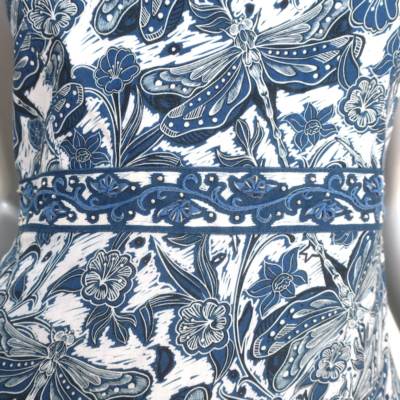 Pre-owned Agua By Agua Bendita Lima Maxi Dress Blue Dragonfly Print Linen Size Small