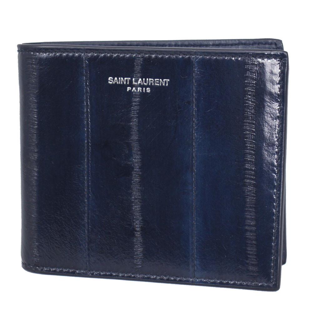 Pre-owned Saint Laurent Brand  Men's Blue Leather Bifold Wallet 396307 Eaadp 4086