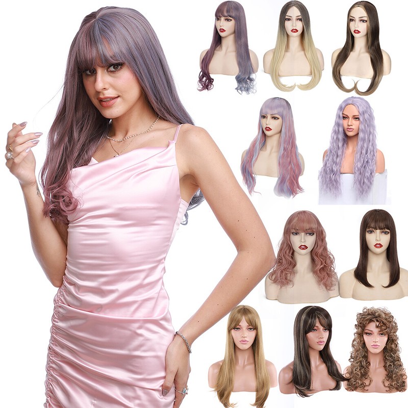 Long Wavy Women Girl Wigs with Bangs Ombre Balaye Wigs for Daily/Party/Cosplay