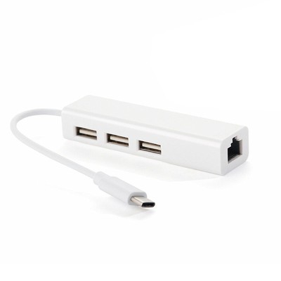 Type C OTG 3 Port USB 2.0 HUB 100Mbps RJ45  Network  for Laptop E7R6