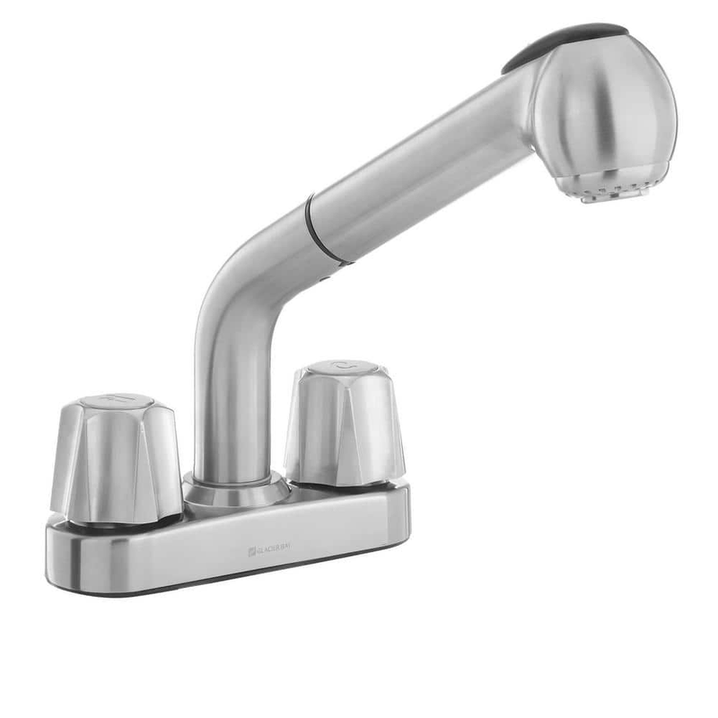 Laundry Sink Faucet Pull-Out Spray Wand Stainless Steel 4 in. 2-Handle Centerset