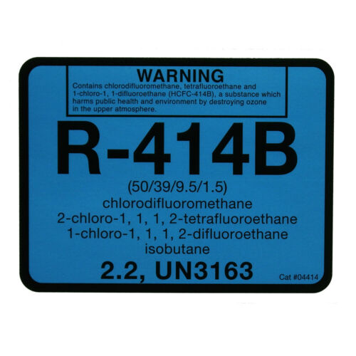  R-414B / R414B chlorodifluoromethane Refrigerant Label # 04414 , Sold Each