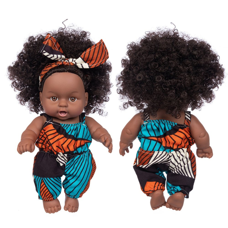 8 Inch Black Baby Doll and Clothes Set African-American Washable Realistic Silic