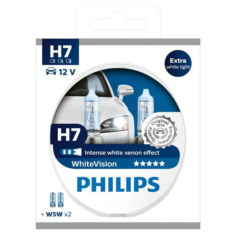 Philips WhiteVision H7 60/% mehr Licht 2x W5W 12972WHVSM Xenon Effekt Abblendlich