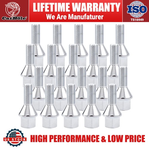 ECCPP 12x1.25 20 Pieces Black Wheel Lug Shank 28 Mm With 2 Key Fits For