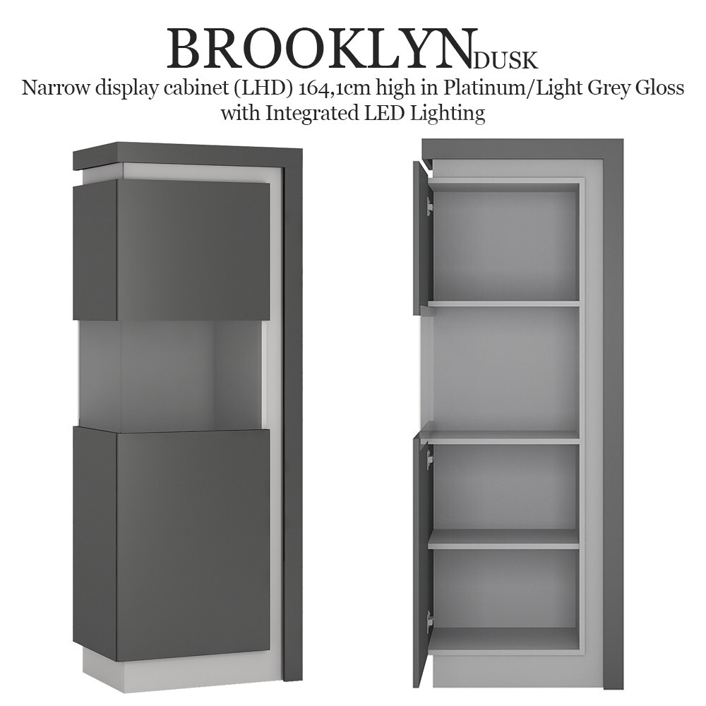 Brooklyn Dusk Display Cabinet Lhd In Platinum Light Grey Gloss