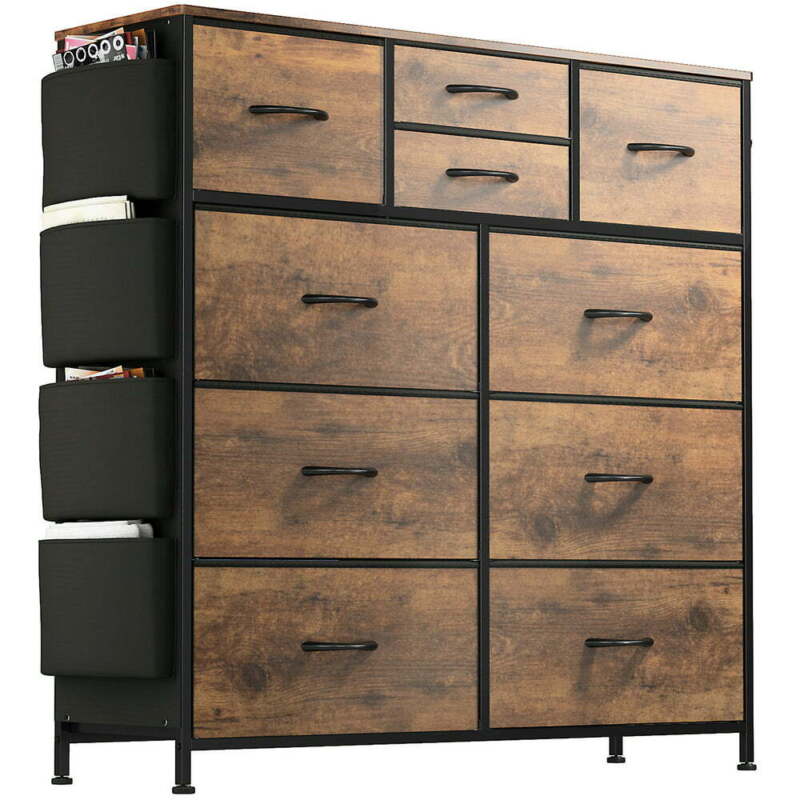 10 Drawer Dresser Chest of Drawers for Bedroom Fabric Organizer w/ Side Pockets 