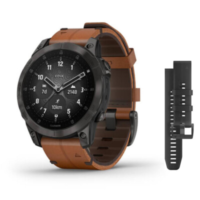 【ベルト2本付】GARMIN EPIX SAPPHIRE Garmin EPIX GEN 2 Black TItanium Leather Chestnut Sapphire